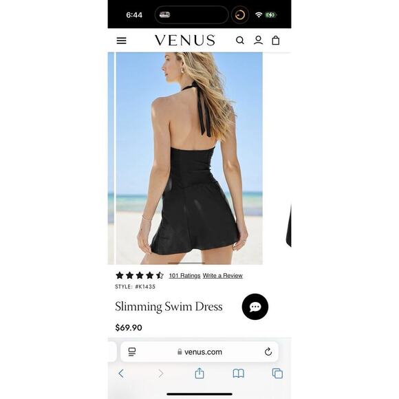 Venus Slimming Swim Dress Black Halter Belted One Piece Swimsuit Womens 16 - Picture 3 of 14